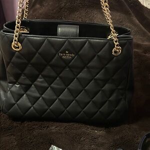 Kate Spade Black Carey Quilted Tote with Gold Chain Straps